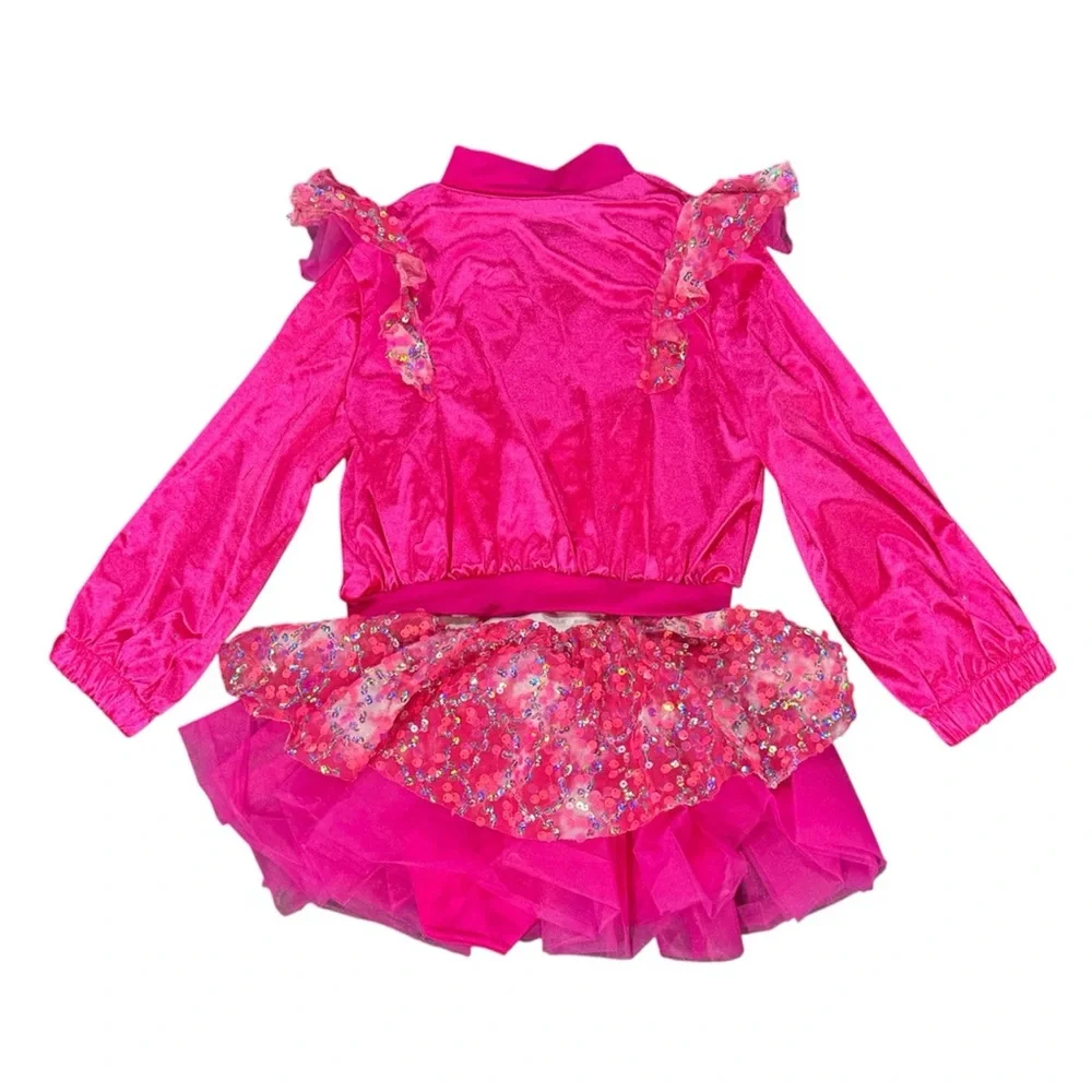 Weissman Showtime| Hair Up Two Piece Fuchsia Sequin Biketard Dance Costume SC IC